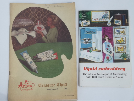 Lot 70s vintage craft catalogs, paint embroidery designs, retro wall art etc.