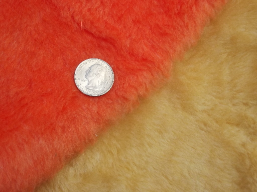 Lot 70s vintage furry shag pile fake fur fabric, bright retro colors