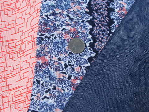 Lot 70s vintage poly knit & double-knit fabric, retro designs, doubleknit denim!