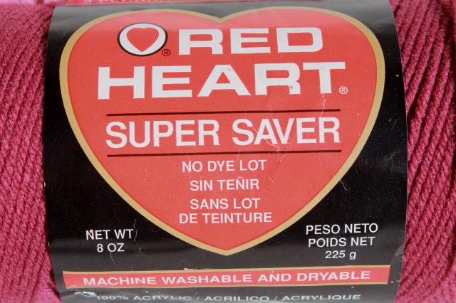 lot Red Heart Super Saver acrylic yarn, big jumbo skeins, rose, pink, mauve