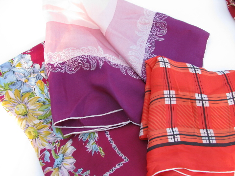 Lot of retro vintage scarves, silk & rayon, bright mod colors!