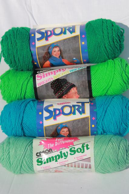 lot of vintage acrylic yarn, Caron Simply Soft, Caron Sport weight yarn for knitting / crochet