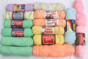 lot of vintage acrylic yarn, baby pastel colors 15 skeins, sayelle, wintuk etc.