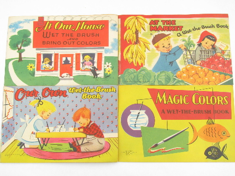 Lot old coloring books, 1950s vintage activity books for children