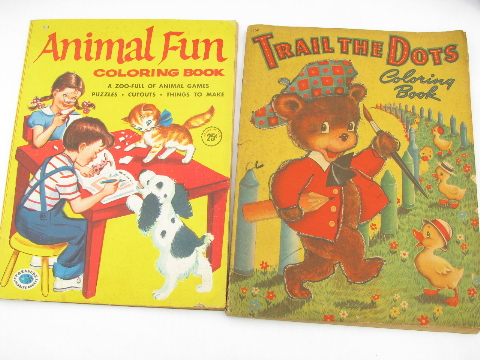 Lot old coloring books, 1950s vintage activity books for children