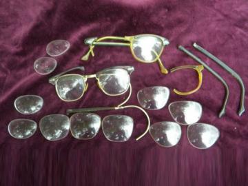 Lot old & eyeglass lenses & frames scrap parts steampunk vintage