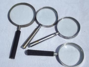Lot old large lens magnifying glasses, detective Sherlock Holmes style