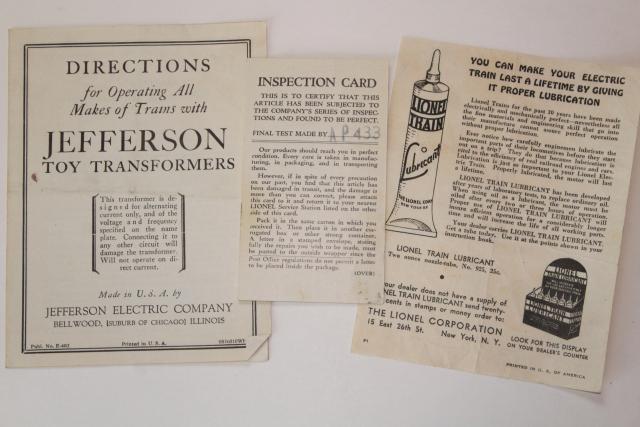 lot original vintage Lionel electric train accessories instruction leaflets