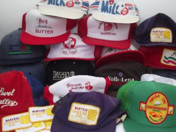 Lot vintage farmer trucker caps, dairy & cheese company advertising