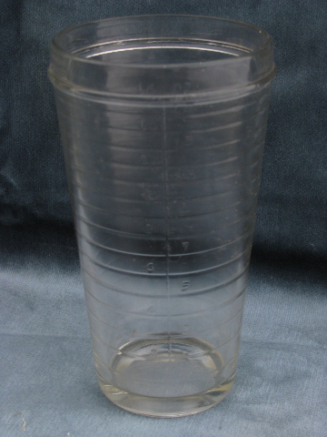 Lot vintage glass measures, drink mixers shakers jars, large malt glasses