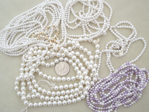 Lot vintage glass pearl beads, seed beads & larger pearls 50s 60s Japan