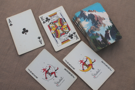 Lot vintage playing cards w/ retro artwork & graphics for assemblage or altered art
