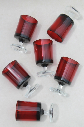 Luminarc ruby red / clear stemmed shots or vodka glasses, set of 6 shot glasses