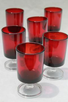 Luminarc ruby red / clear stemmed shots or vodka glasses, set of 6 shot glasses