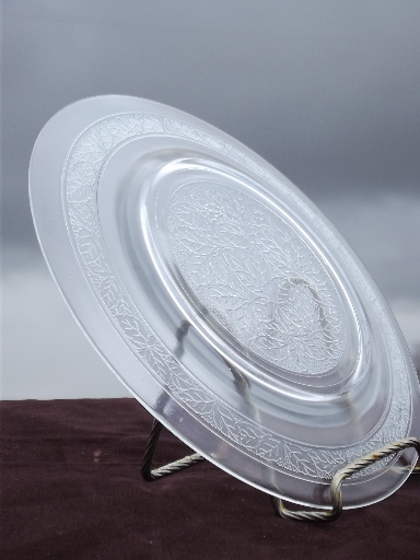 Macbeth-Evans clear glass leaf pattern plates, vintage set of 8