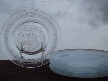 Macbeth-Evans clear glass leaf pattern plates, vintage set of 8