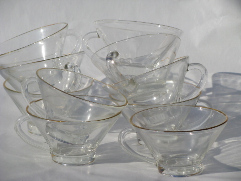 Mad men vintage mod glass punch set, brass stand bowl and flared cups