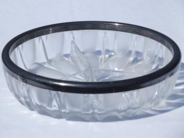 Mad men vintage  silver trimmed bowl, clear & frosted glass divided dish