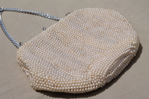 Made in Japan vintage evening bag, tiny purse covered in glass seed pearls