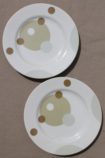 Marketplace Japan mod china, olive green & tan dots & circles on white plates