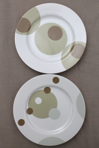Marketplace Japan mod china, olive green & tan dots & circles on white plates