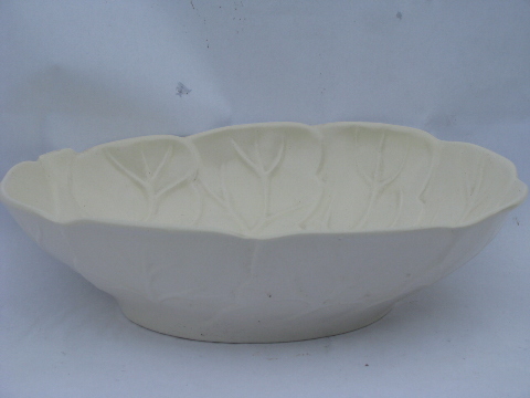 Matte white handmade pottery lettuce leaf shaped bowls, retro salad set