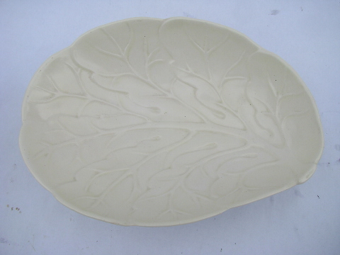 Matte white handmade pottery lettuce leaf shaped bowls, retro salad set