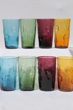 MCM vintage Decatur crinkle glass tumblers, set of drinking glasses in retro colors