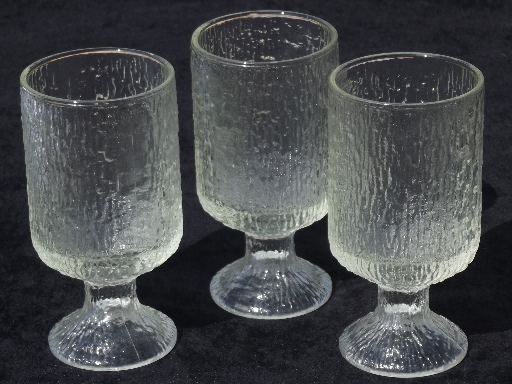 MCM vintage  ice textured glasses, heavy glass water goblets, Iittala?