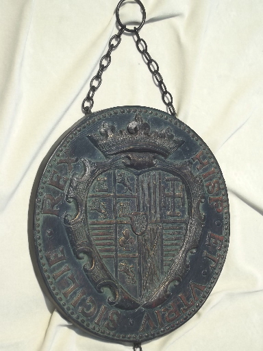 Medieval Spanish coins wall art hanging, 60s vintage gothic style plaques