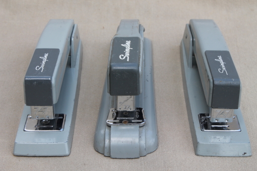 Mid century vintage Swingline staplers, Lot of 3 vintage office desk staplers, #27 & #747