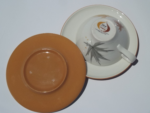 Mid-century mod Ben Siebel Iroquois pottery Harvest Time cups and saucers