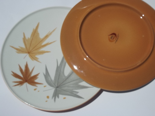 Mid-century mod Ben Siebel Iroquois pottery plates, Harvest Time leaves