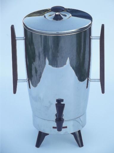 Mid-century mod electric coffee percolator, 40 cup stainless coffee pot