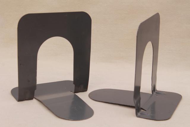 mid-century mod metal bookends, 50s 60s vintage steelcase style industrial modern book ends