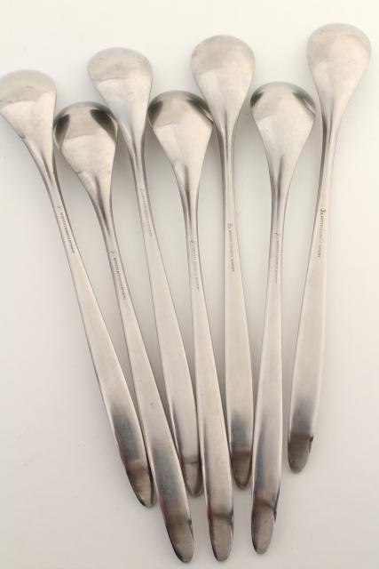 mid-century mod minimalist stainless flatware, Towle Lauffer long iced tea spoons
