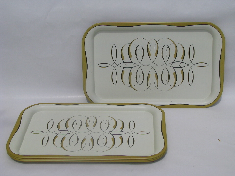 Mid-century mod serving tray set, metal lap trays for lunch or supper