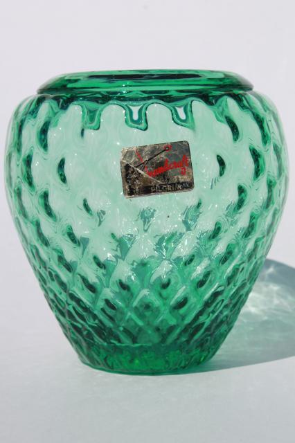 mid-century mod vintage mint green hand blown glass vase, Pilgrim West Virginia art glass