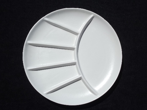 Mid-century mod vintage  pottery fondue plates, retro  matte white color
