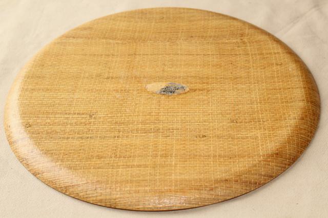 mid-century mod vintage raffiaware fiberglass serving tray w/ abaca burlap texture