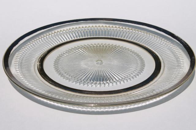 mid-century mod vintage silver band glass serving plate or round platter
