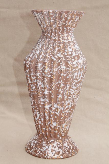 mid-century mod vintage tall ceramic vase, spatter textured glaze, Haeger pottery