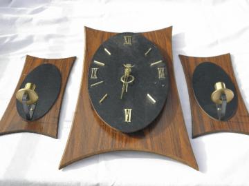 Mid-century modern 50s - 60s vintage clock & pair mod wall sconces