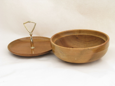 Mid-century modern blond myrtle wood bowl & tidbit tray cover