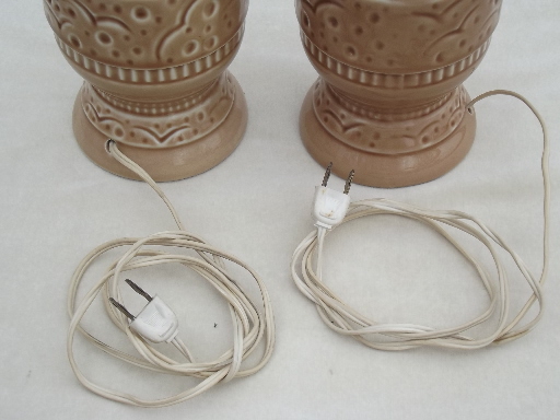 Mid-century modern pottery table lamps pair w/ original vintage shades