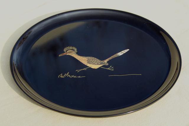 mid-century modern vintage Couroc inlaid melamine plate or tray w/ roadrunner