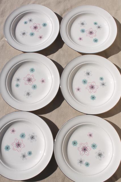 mid-century modern vintage Eastern china salad plates, atomic mod pink & aqua flowers
