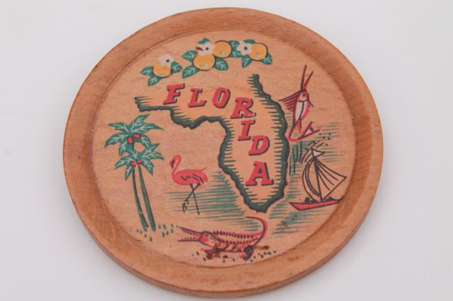 mid-century modern vintage Florida tourist souvenir map print drinks coasters set
