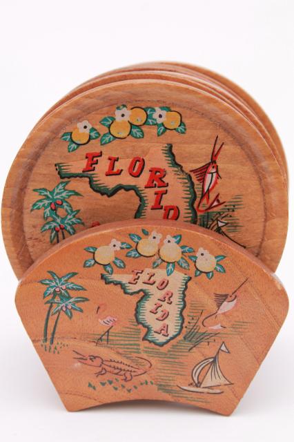 mid-century modern vintage Florida tourist souvenir map print drinks coasters set