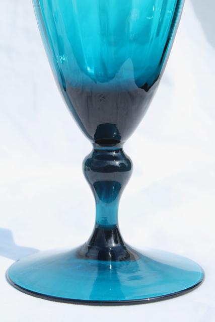 mid-century modern vintage Italian art glass vases in aqua marine, teal, ocean blues